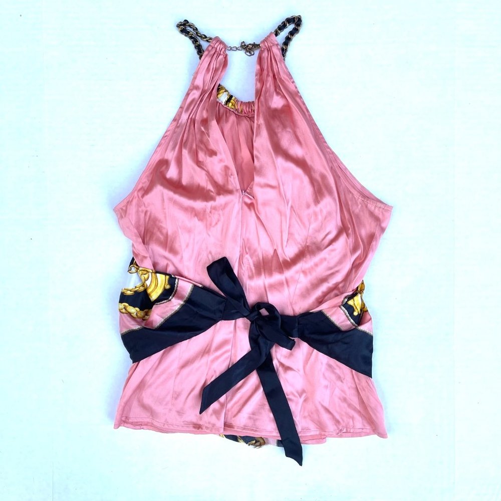Cache Pink Silk Scarf Tie & Chain Halter Top L - Picture 6 of 6